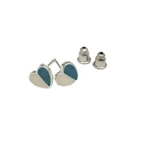 3/$15 Dainty Mini Heart Stud Earrings Blue White Silver Plated Petite Jewelry